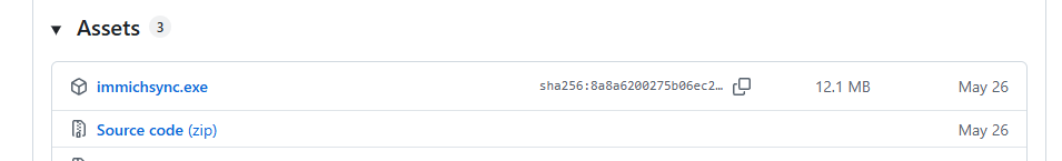 ImmichSyncのGitHub Releasesにあるimmichsync.exe