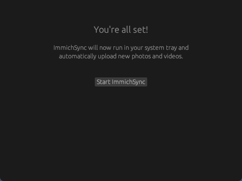 ImmichSyncの初回セットアップ完了画面
